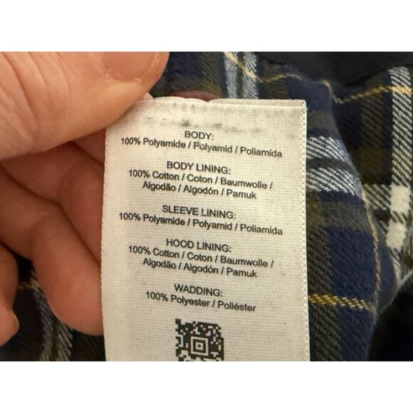 Fred Perry Mens Navy Hooded Parka Jacket With Plaid Lining & Button Details Size - Picture 6 of 9